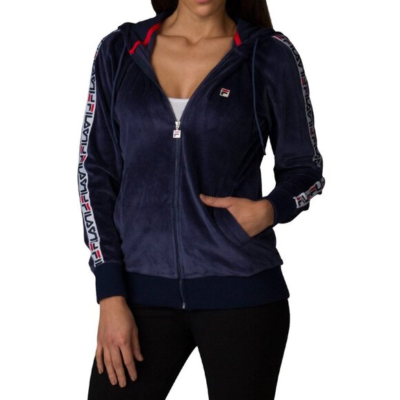 Fila Women's Marybeth Velour Hooded Full Zip Jacket, Navy Blue, Large - Picture 1 of 3